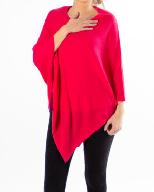 Rød poncho av kasjmir / cashmere uten knapper