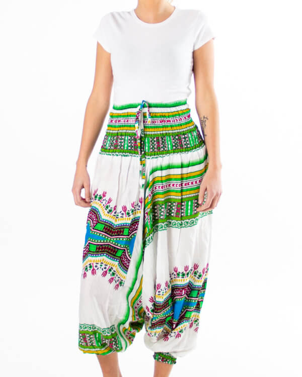 yoga bukse-10-0005-2 Hvit og grønn haremsbukse for yoga