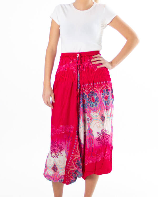 Yoga - Haremsbukse med røde og rosa detaljer