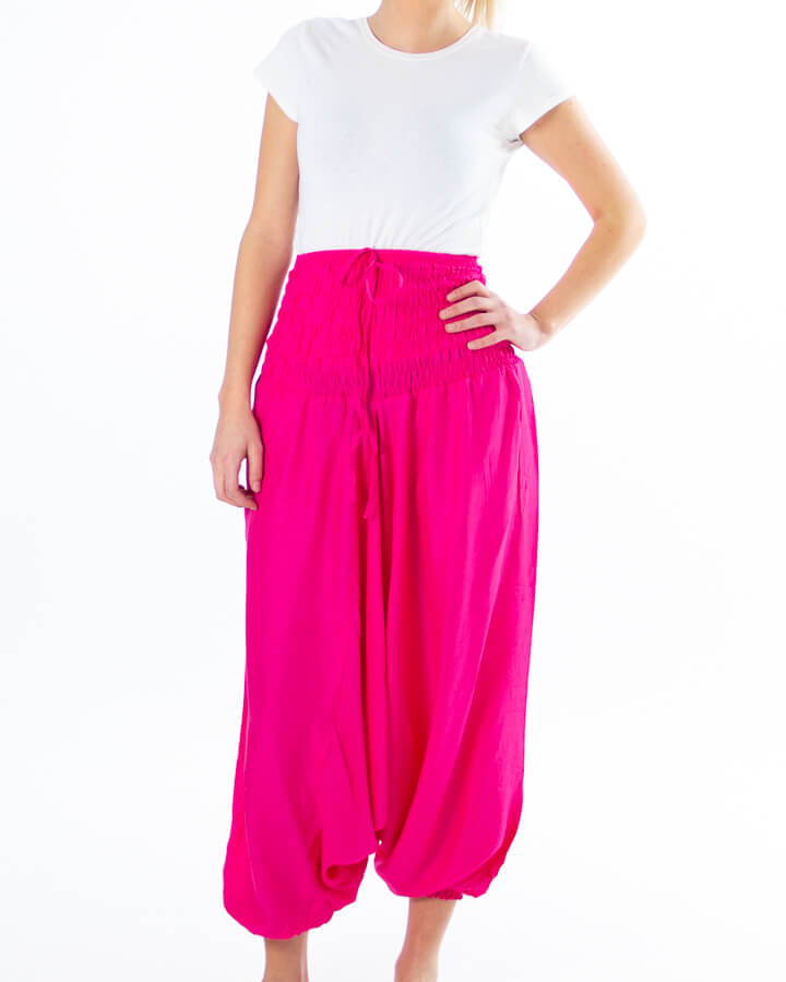 yoga bukse-10-0020-3 Rosa ensfarget haremsbukse