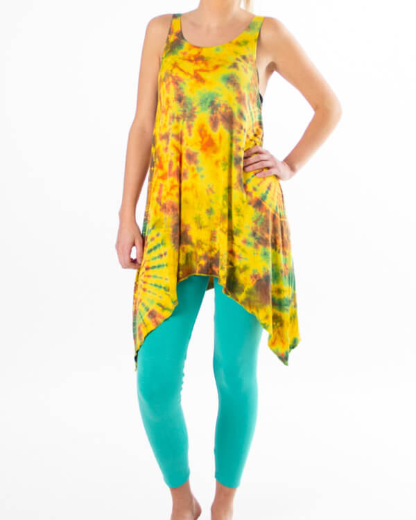 yoga tights og topp-12-0005-5 Batikk yogasett - gul og turkis